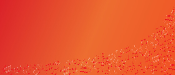 Abstract musical frame and border with red notes on golden background