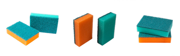 A set of kitchen sponges on a white background.Kitchen sponges isolated on a white background.