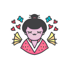 Cute clip art japanese geisha. illustration for t shirt, poster, logo, sticker, or apparel merchandise.