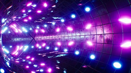 Purple and Blue Light in the Neon Color Grunge Tunnel 3D Rendering