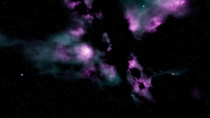 Purple Cyan Color Nebula Energy and Twinkle Stars in Galaxy
