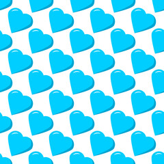 Seamless pattern of staggered blue hearts on a white background. Vector illustration