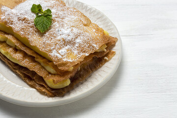 Homemade arabic cake with filo pastry and pastry cream