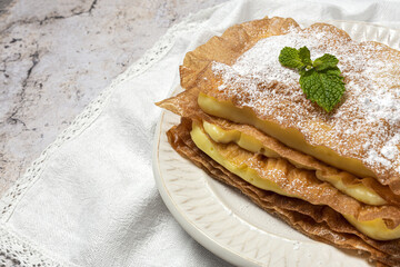 Homemade arabic cake with filo pastry and pastry cream