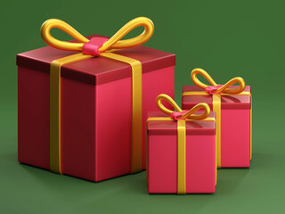 Happy holidays. Set of vertically arranged  boxes with gifts 3d rendering