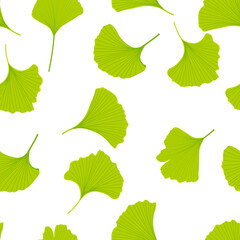 Vector stock illustration of gingko leaf. An endless pattern of green leaves. For wrapping paper. Ideal for wallpaper, surface textures, textiles.