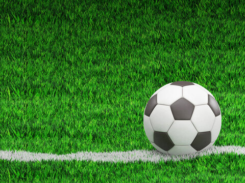 ball on the green field in soccer stadium 3d rendering