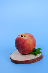 Top view of fresh delicious peach  with mint. Creative concept of healthy detox, fruit diet or vegetarian food concept. Copy space.