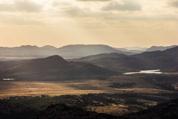Fototapeta na wymiar Wide angle shot of a mountain range landscape