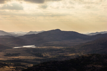 Wide angle shot of a mountain range landscape