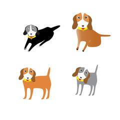 set of dogs on white background, different gestures, vector 
