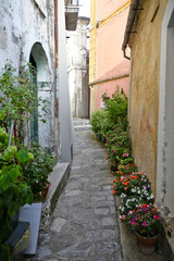 A street in the historic center of Rivello, a medieval town in the Basilicata region, Italy.	