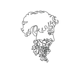 Man with flowers in his beard line art