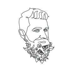Man with flowers in his beard line art