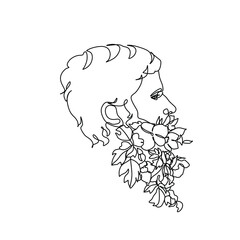 Man with flowers in his beard line art