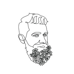 Man with flowers in his beard line art