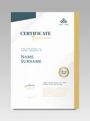 Certificate template awards diploma background vector modern design simple elegant and luxurious elegant. layout vertical in A4 size with gold blue colour