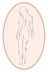 Silhouette of a woman, female body, body positive, cosmetic concept with flowers, trendy beige, template