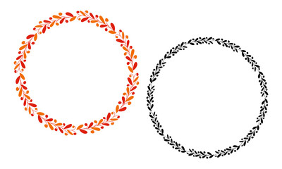 Vector round botanical frame. Black and orange autumn leaves frames