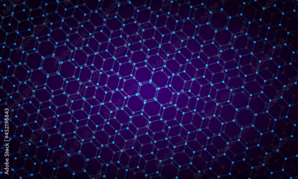 Fototapete abstract hexagonal background with lines and dots.
