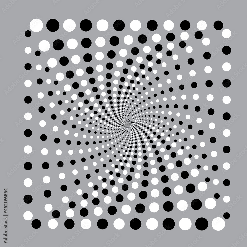 Poster abstract square dotted vector background. halftone effect. spiral dotted background or icon.