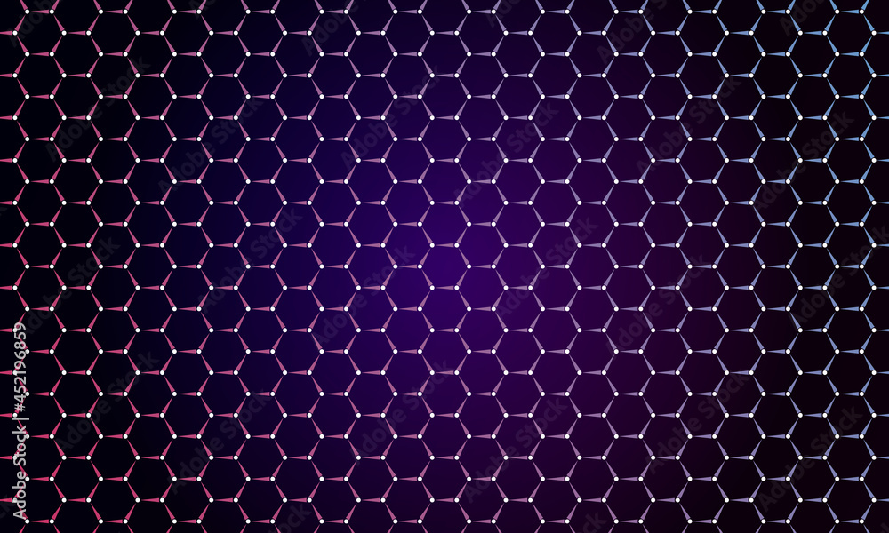 Fototapete Abstract hexagonal background with lines and dots.
