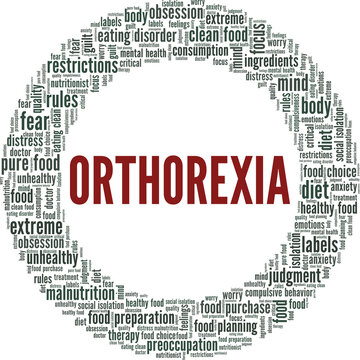 Orthorexia vector illustration word cloud isolated on a white background.