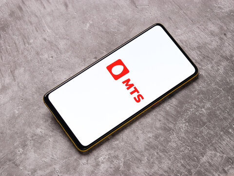 Assam, india - November 15, 2020 : MTS logo on phone screen stock image.