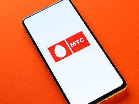 Assam, india - November 15, 2020 : MTS logo on phone screen stock image.