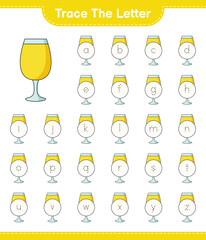 Trace the letter. Tracing letter with Cocktail. Educational children game, printable worksheet, vector illustration