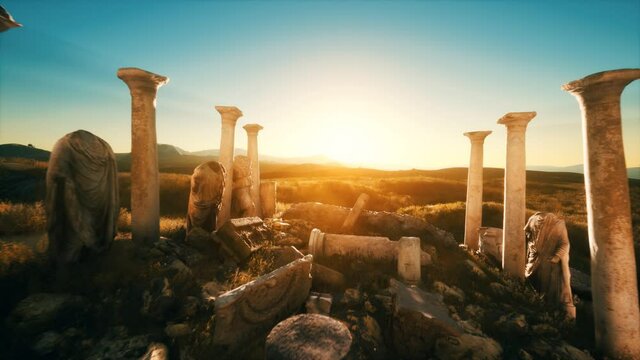old roman temple ruins at sunset