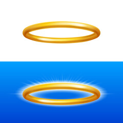 Angel Halo Rings Saint Aureole Icon on White and Blue Backgrounds. Saints Nimbus or Aureole a Metaphor of Purity and Sinlessness - 452199202