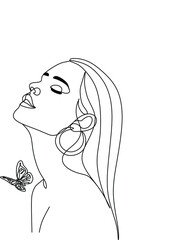 Woman hugging herself in continuous line drawing, Love your body concept, Isolated on the white background, vector illustration monochrome, Drawing by lines, Minimalist Style.