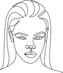 Line Art Woman Face Drawing. Black Woman Vector. Afro American Female Logo. Contouring Line. Minimalist Face. Beauty salon