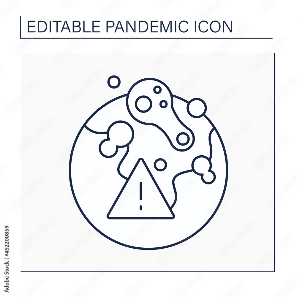 Poster outbreak line icon.sudden increase in occurrences of a disease in a particular time and place. globa