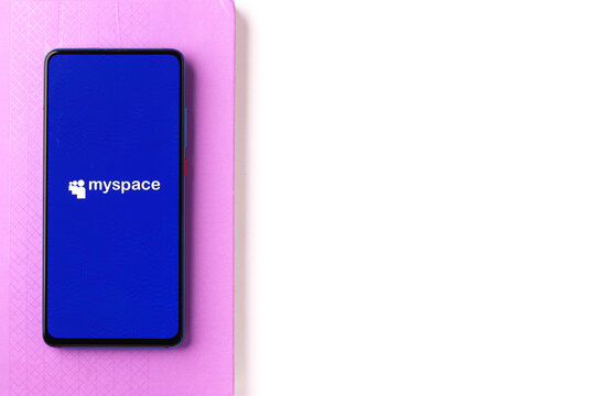 Assam, india - April 10, 2021 : Myspace logo on phone screen stock image.