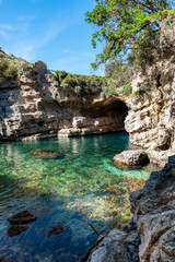 Baths of Queen Giovanna in Sorrento, a natural swimming pool hidden between the Sorrento coast. Historical ruins dating back to ancient Rome, a place of rich history to explore. Naples, Italy europe