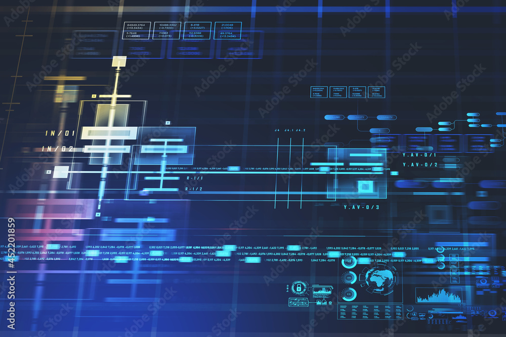 Poster digital interface with hologram of hud with scheme