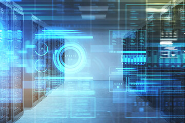 Digital interface with hologram of hud with buttons update, system