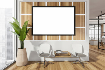 Blank banner in the waiting area near the office corridor