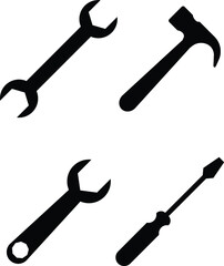 Service icons set hammer, screwdriver, wrench, spanner icon, services. Service sign, repair