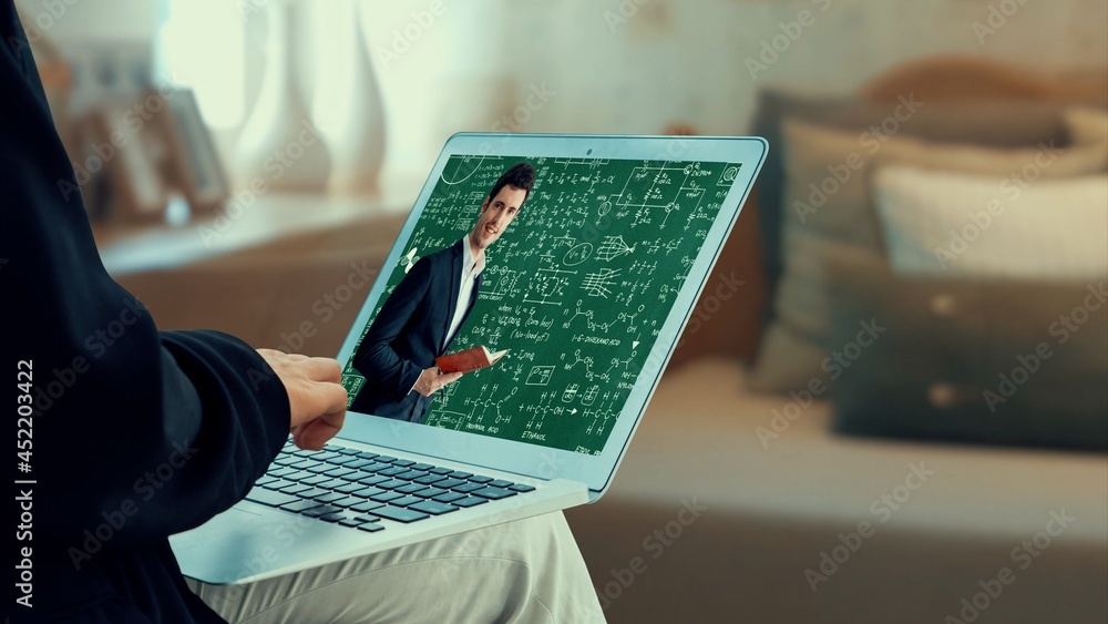 Poster e-learning and online education for student and university concept. video conference call technology