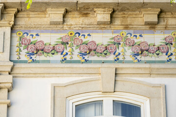 House ceramic azulejo frieze representing flowers in Lagos, Algarve, Portugal