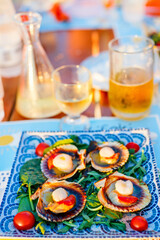 Grilled scallops shell served for dinner