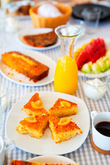 Delicious orange pie served for breakfast