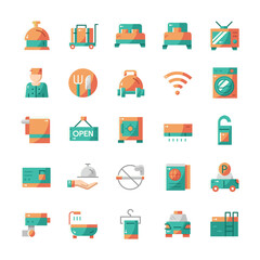 Set of Hotel icons with flat style.