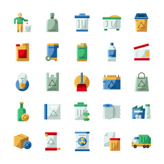 Set of Garbage icons with flat style.