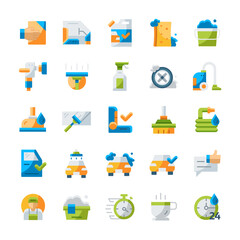 Set of Carwash icons with flat style.