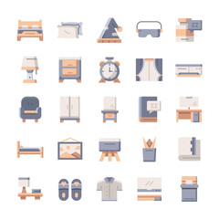 Set of Bedroom icons with flat style.