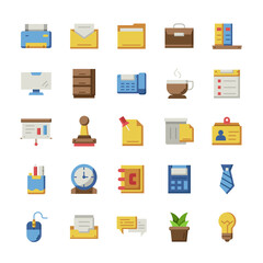 Set of Office icons with flat style.